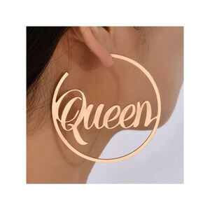 Gold large Queen Metal Hoop Earrings 2.36 in Exaggerated Statement Jewelry..SH